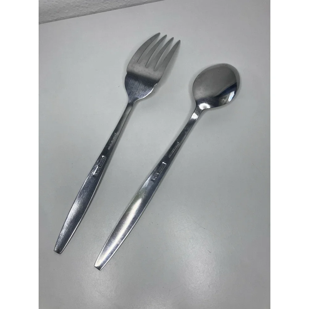 VTG Heavenly Star Stainless Flatware‎ Japan Starburst 2 Serving Pcs Spoon Fork